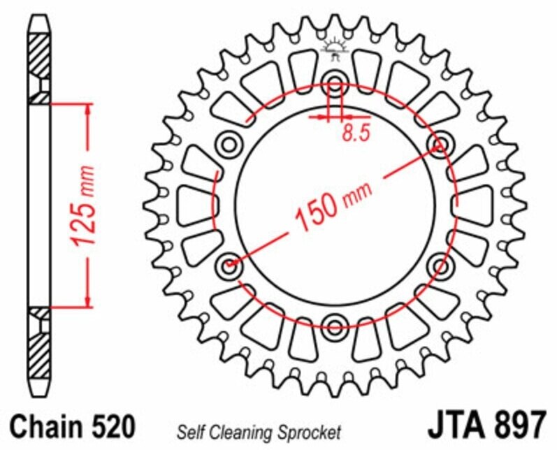 JT SPROCKETS JTスプロケット Aluminium Ultra-Light Self-Cleaning Rear Sprocket 897 - 520 HUSQVARNA ハスクバーナ KTM HUSABERG フサベル GASGAS ガスガス ドリブンスプロケット・リアスプロケット 駆動系