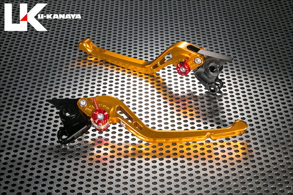 U-KANAYA ユーカナヤ GPタイプ アルミビレットレバーセット 125DUKE 200DUKE 250DUKE 390Duke KTM ブレーキ・クラッチレバーセット ハンドル周辺パーツ ハンドル レバーカラー：ゴールド / アジャスターカラー：チタンカラー / レバータイプ：ロング(レバー部全長：約175mm)