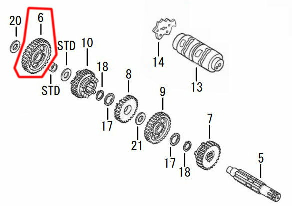 SP武川 SPタケガワ 【補修部品】 カウンターシャフト 1stギア 35T ミッション・ギア エンジンパーツ エ..