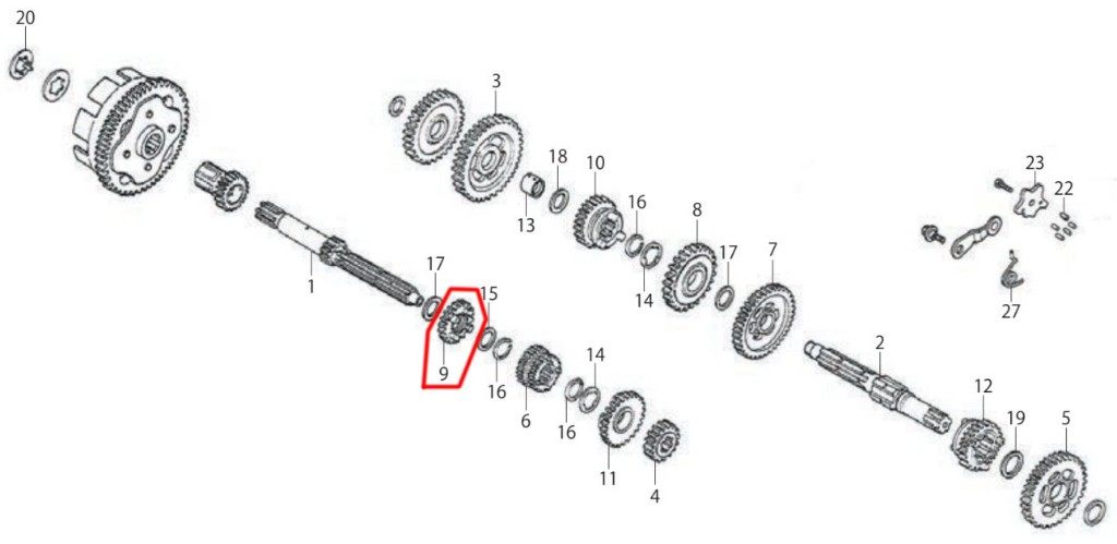 SP武川 SPタケガワ 【補修部品】 メインシャフト フィフスギア 23T ミッション・ギア エンジンパーツ エンジン