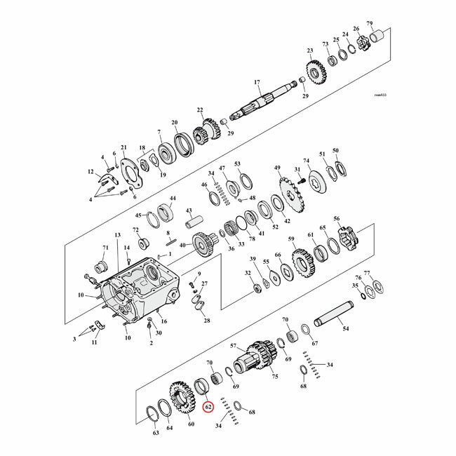 MCS エムシーエス トランスミッションブッシングカムシャフト 1速／2速【TRANSM BUSHING C SHFT 1ST 2ND GEAR】 40-86 FL (1ST OR 2ND)； 71-86 FX 84-85 FXST (2ND) 1