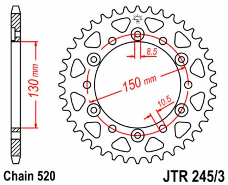 JT SPROCKETS JTスプロケット Steel Standard Rear Sprocket 245/3 - 520 FMX 650 FUNMOTO