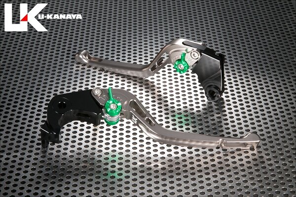 U-KANAYA ユーカナヤ GPタイプ アルミビレットレバーセット CB1000F HONDA ホンダ ブレーキ・クラッチレバーセット ハンドル周辺パーツ ハンドル レバーカラー：チタンカラー / アジャスターカラー：グリーン / レバータイプ：ロング（レバー部全長：約173mm）(2)