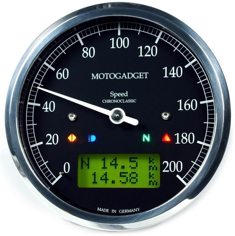 Motogadget モトガジェット Chronoclassic Speedo (Green Lcd) Polished | 2004080 多機能タコ・スピー..