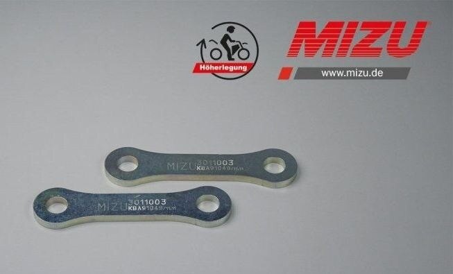 ■詳細説明Article Number：3011003That’s what makes driving even more fun! With our MIZUjack-upkits，the wheelbase of your bike is shortened und gives you amuchbetter and more agile driving experience.Our MIZU jack-up and lowering kits offer you a totally newdrivingpleasure and are manufactured in Hilzingen，Germany. They arealsodelivered with an ABE (part certificate) andmountinginstructions.delivery includes ABE (part certificate) & mountinginstructions2 year warranty e (more infos at the imprint)high quality materialMade in Germany，according to ISO 9001Features：including ABE (part certificate)，jack-up kit 25mmSpecifications：material：steel，galvanizedinstallation effort：easy，ca. 30 min.country of production：Germanycertificate：part certificatesystem：2 point lever■注意点※取扱説明書が付属する場合は、外国語となります。※輸入商材の為、納期が遅れる場合がございます。あらかじめご了承ください。※画像には他の商品が含まれている場合があります。※メーカー都合により商品の仕様変更がある場合がございます。ご了承ください。　※画像はイメージです。