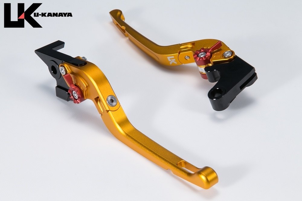 U-KANAYA ユーカナヤ 可倒式Rタイプ アルミビレットレバーセット Ninja ZX-10R KAWASAKI カワサキ ブレーキ・クラッチレバーセット ハンドル周辺パーツ ハンドル レバーカラー：マットゴールド / アジャスターカラー：マットブラック