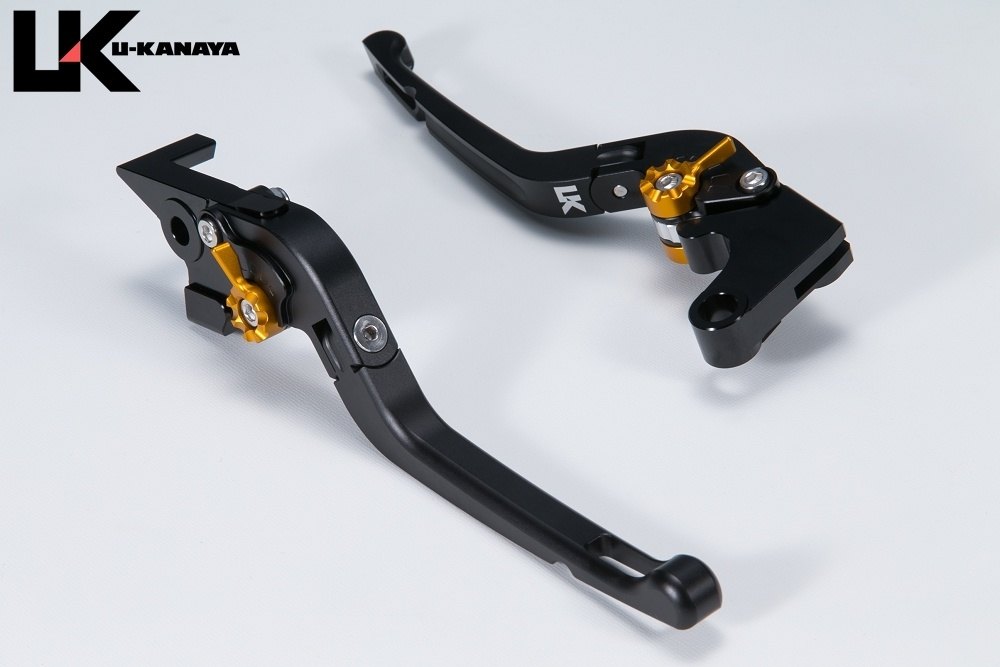 U-KANAYA ユーカナヤ 可倒式Rタイプ アルミビレットレバーセット Vストローム250SX SUZUKI スズキ ブレーキ・クラッチレバーセット ハンドル周辺パーツ ハンドル レバーカラー：マットブラック / アジャスターカラー：マットゴールド