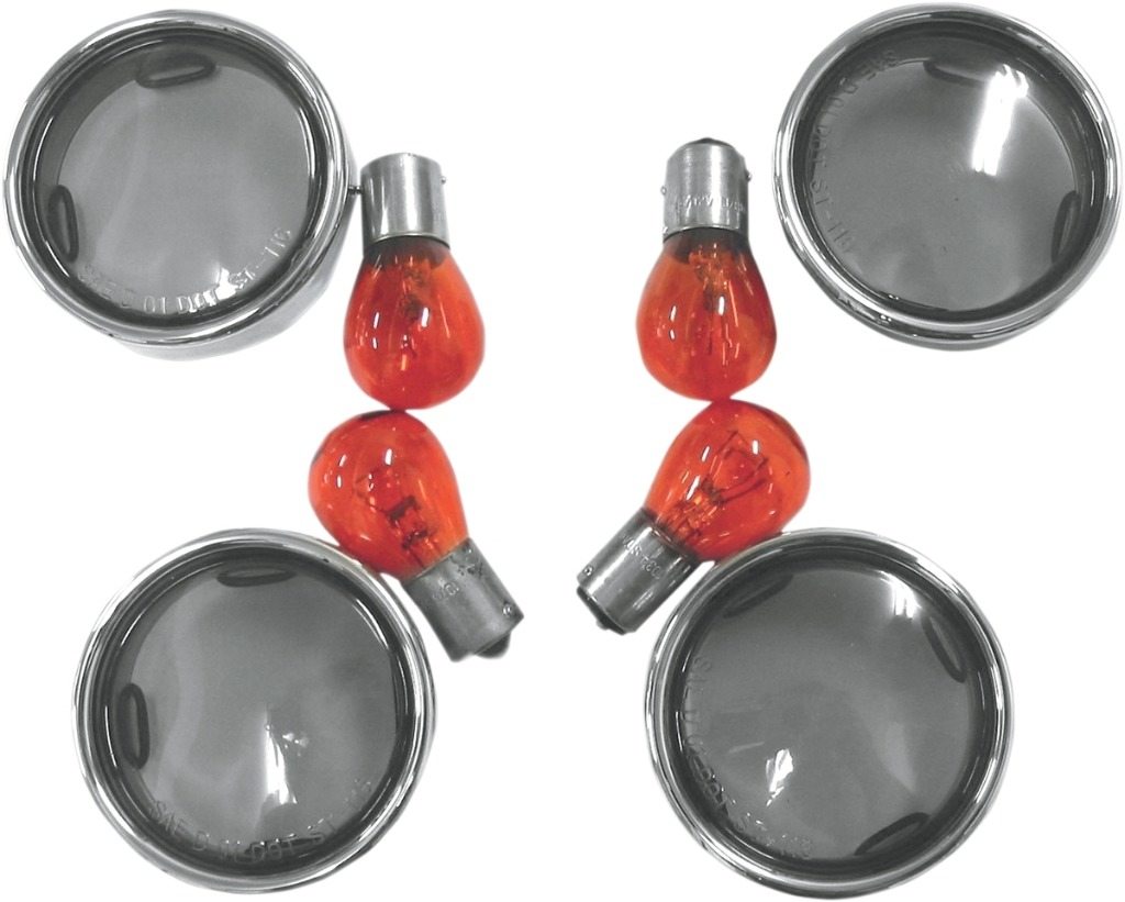 Drag Specialties ドラッグスペシャリティーズ Smoke Turn Signal Lens Kit with Chrome Trim Rings［2..