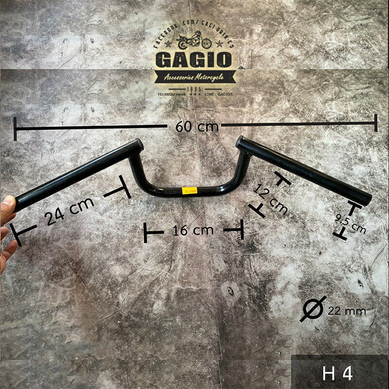 GAGIO MOTOR PARTS ガジオモーターパーツ High raised bat-shaped handlebar， 22 mm steel size (No.4)