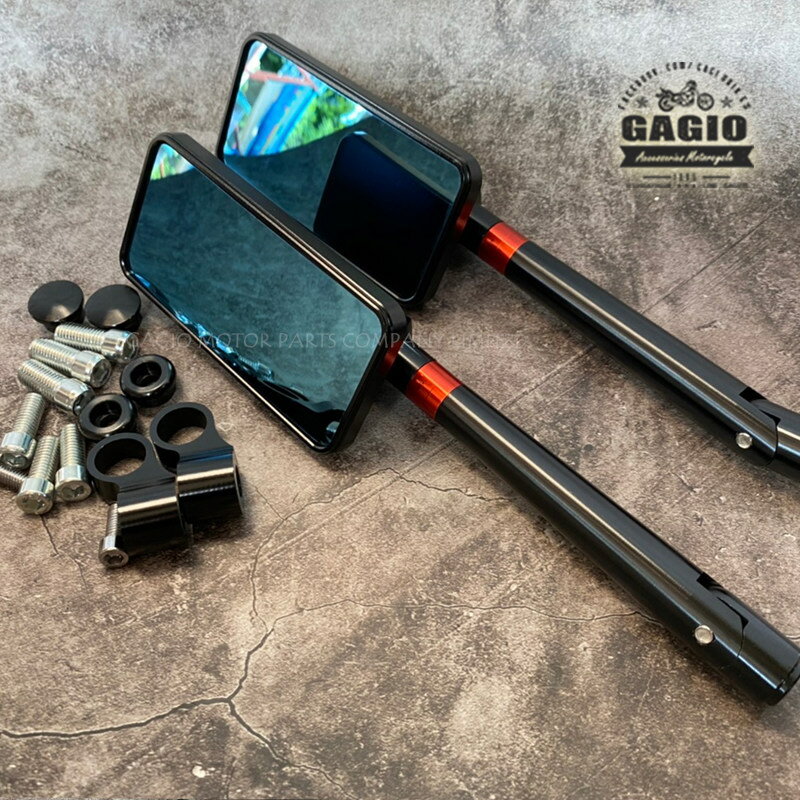 GAGIO MOTOR PARTS ガジオモーターパーツ Square mirrors a black color，and adjustable lever. ミラー ハンドル