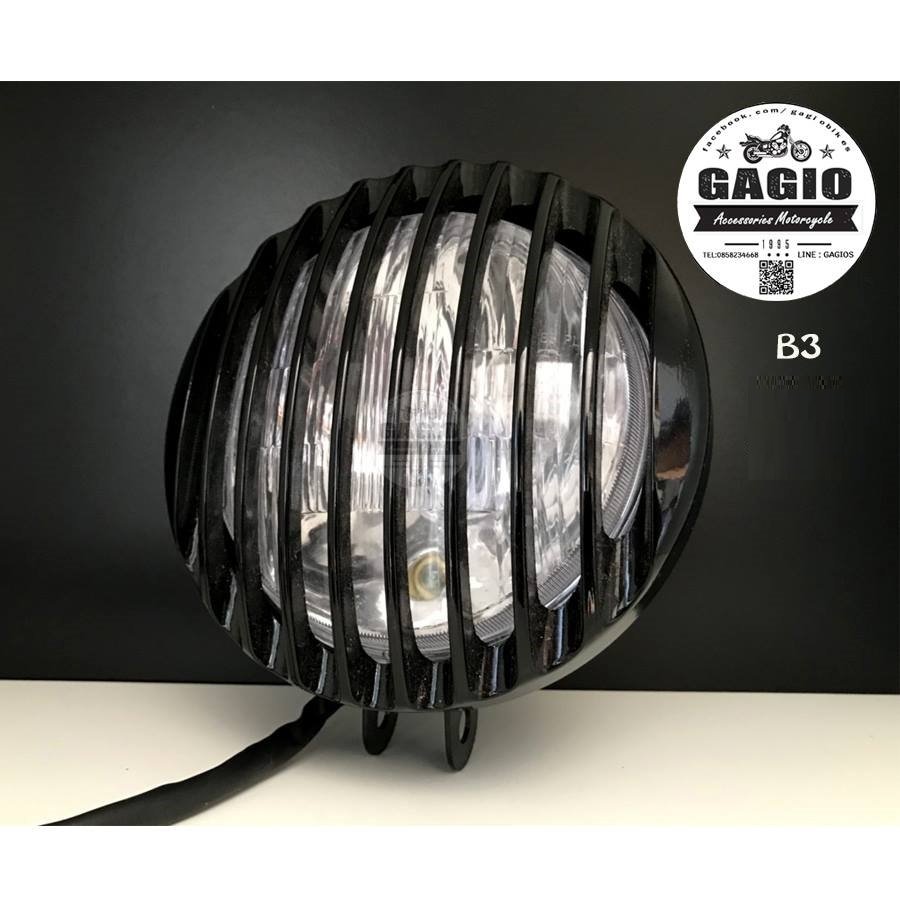 GAGIO MOTOR PARTS ガジオモーターパーツ 6.5-inch round headlamp with clear lens grille， mounting point under lamp ヘッドライト 灯火類 電装系