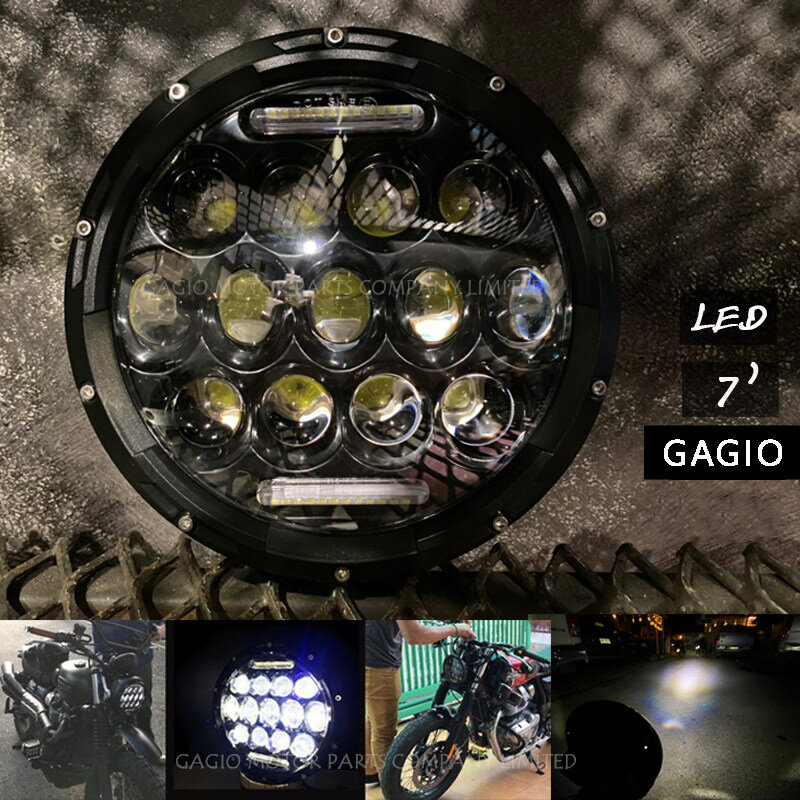 GAGIO MOTOR PARTS ガジオモーターパーツ Headlamp LED Projector size 7 inches， corn grain， black face ヘッドライト 灯火類 電装系