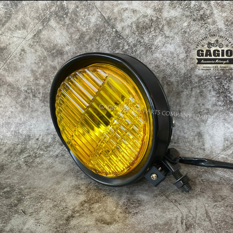 GAGIO MOTOR PARTS ガジオモーターパーツ 5.5-inch round headlamp， short tail， installed under the lamp black with yellow lenses ヘッドライト 灯火類 電装系