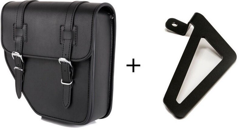 CUSTOM ACCES カスタムアクセス Ibiza Leather Saddlebag Left Side ＋ Universal Support Left，Black..