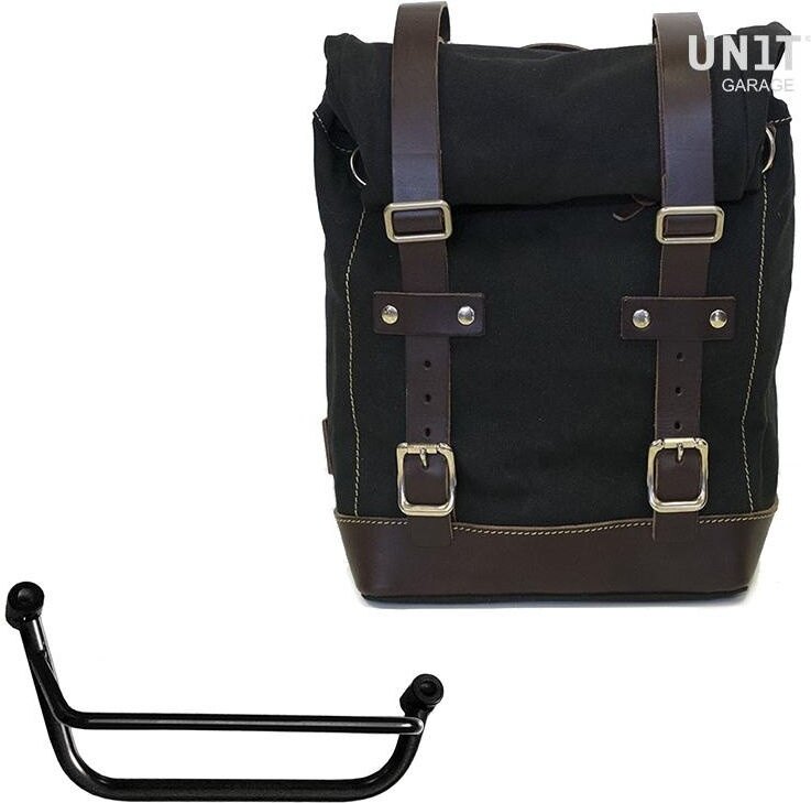 Saddle Bag - UNIT GARAGE ユニットガレージ Unit Garage Side Pannier Canvas + Right Subframe Guzzi V85 TT， Black/Brown | U001+2251DX-Black-Brown サイドバッグ 車体用バッグ・ケース