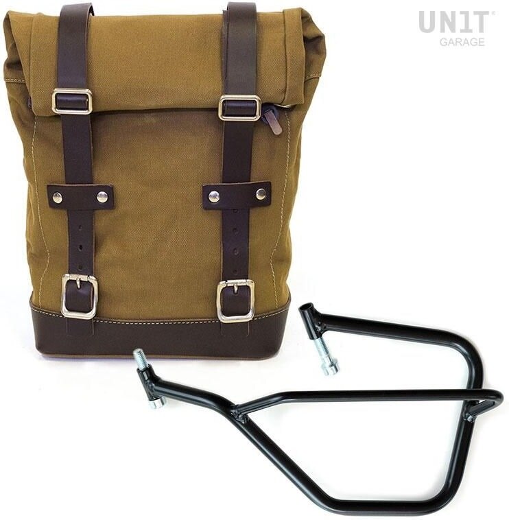 Saddle Bag - UNIT GARAGE ユニットガレージ Unit Garage Side Pannier Canvas + Left Subframe Yamaha， Beige/Brown | U001+2504SX-Beige-Brown サイドバッグ 車体用バッグ・ケース