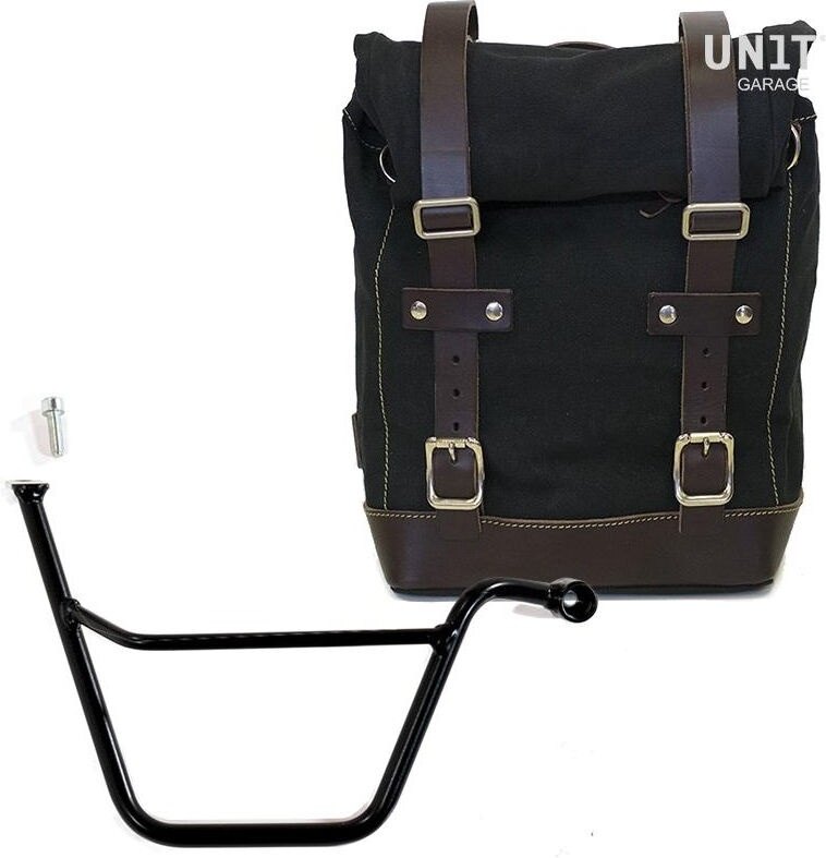 UNIT GARAGE ユニットガレージ Unit Garage Side Pannier Canvas + Right Subframe Triumph T100 Bonneville (2001-2016)， Black/Brown | U001+1005DX_Black-Brown サイドバッグ 車体用バッグ・ケース