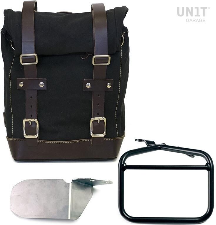 UNIT GARAGE ユニットガレージ Unit Garage Side Pannier Canvas + Right subframe Ducati Scrambler， Black/Brown | U001+1007DX-Black-Brown サイドバッグ 車体用バッグ・ケース