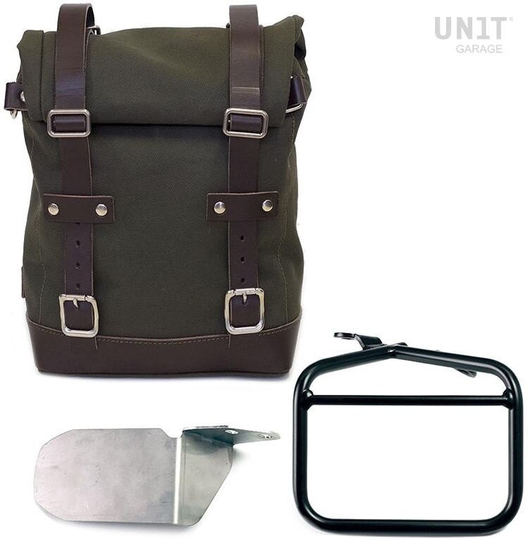 UNIT GARAGE ユニットガレージ Unit Garage Side Pannier Canvas + Right subframe Ducati Scrambler， Green/Brown | U001+1007DX-Green-Brown サイドバッグ 車体用バッグ・ケース