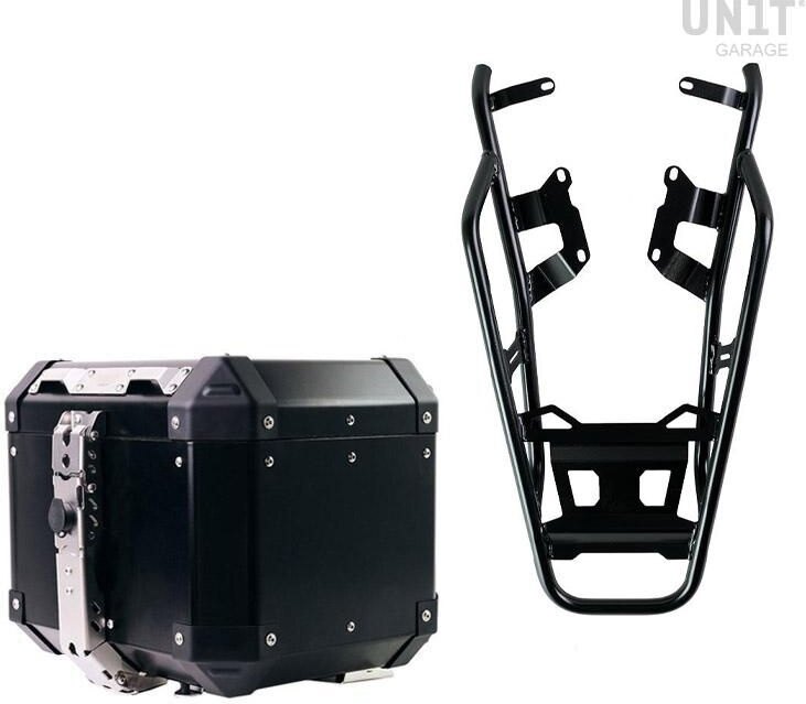 UNIT GARAGE ユニットガレージ Unit Garage Atlas 36L Aluminum Top Case + Rear luggage rack with passenger grip， Black | AL4_BL+2033-Black トップケース・テールボックス 車体用バッグ・ケース