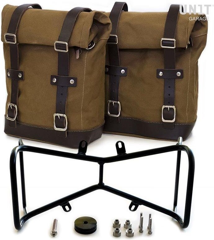 UNIT GARAGE ユニットガレージ Unit Garage Two Side Panniers Canvas + Symmetrical Double Subframe NineT， Beige/Brown | 2xU001+1632+A2_Beige-Brown サイドバッグ 車体用バッグ・ケース