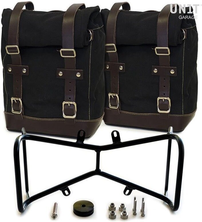UNIT GARAGE ユニットガレージ Unit Garage Two Side Panniers Canvas + Symmetrical Double Subframe NineT， Black/Brown | 2xU001+1632+A2_Black-Brown サイドバッグ 車体用バッグ・ケース