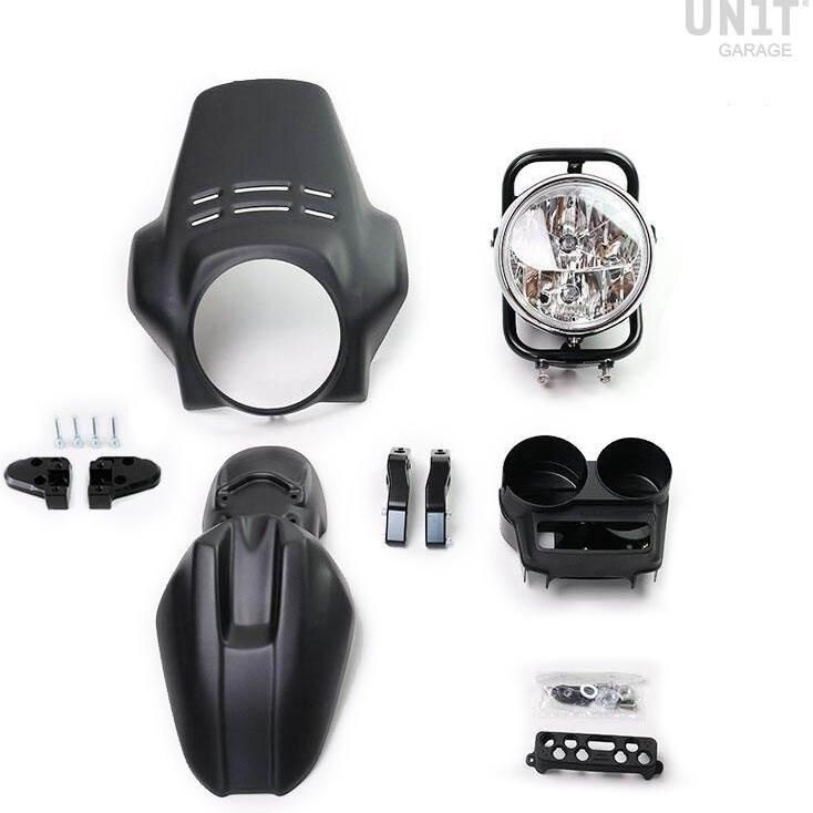 ■詳細説明Article Number：2305This kit allows you to modify the entire front. You can turnyourbike into the most radical， classic or enduro versions with atouchof the Racing colors.Compatible with models： R850R-R1100RTHE KIT INCLUDES：- WINDSHIELD FENOUILCod.1227MB (Matt Black)Cod.1227AW (Alpinewhite)Cod.1227RE (Red)Reproduces the look of the legendary R80 GS PD windshieldandrevised for our KITs.Made of ABS， finished in Matt Black or Alpinewhite or Redandtransparent finish.It gives good wind protection and comes complete withmountingbrackets.- RISER HANDLEBARCod. 1555CNC machined from a single piece of high quality aluminium.Anodisedin Matt Black.- SUPPORTS HANDLEBAR R850R-R1100RCod. 2301Made of CNC， cut from a single piece of high qualityaluminium，anodised in Matt Black.- SUBFRAME HEADLIGHTCod. 1216Made in steel with a high resistance powder coating.It is easy to instal on all our Risers and includes the subframeforthe headlight， high front fender， the original arrows andtheoptional windscreens. It is designed to install theoriginaltachograph.- HEADLIGHTCod. 1206Headlight with h11 bulbs (supplied in kit). The optical unit istheoriginal model R1200 R， for high-performance driving at night.Thecasing is produced by us. It easily mounts on the subframeCod1216. Can be adjusted and is provided with wiring with maleplugcompatible with the female plug of the original plant.- KIT FOR ORIGINAL INSTRUMENTSCod. 1508It would be a pity to eliminat the original instruments.Thereforewe prepared a kit that allows you to mount speedometer，tachometerand warning lights (see cod.1562) of the originalbike.- ADAPTER FOR ORIGINAL WARNING LIGHTSCod. 2306This adapter allows you to easily install the originalwarninglights of the bike into the Kit for originalinstrumentscod.1508.Made of 3D printed plastic of the same color and finish as thetheinstrument panel.- FRONT FENDERCod. 1209MB (Matt Black)Cod. 1209AW (Alpinewhite)Cod. 1209RE (Red)Following the lines of the GS 80， in a proposed finishofalpinewhite or matt black or Red; can be mounted easilyandfastened in the special mounting points of the headlight frameCod.1216.NB： For the models equipped with the original double(separated)handlebar， it is also necessary our Handlebar (cod.1813) to mountthe kit and use the bike.OPTIONALAlso available for this kit：- EXTENTION WINSHIELD FENOUIL(Cod.1227EXT)- PROTECTION GRILL FENOUIL (Cod. 1227GRILL)In order to offer you the best we constantly improve ourproductdetails. The images may refer to a previous version.■注意点※取扱説明書が付属する場合は、外国語となります。※輸入商材の為、納期が遅れる場合がございます。あらかじめご了承ください。※メーカー都合により商品の仕様変更がある場合がございます。ご了承ください。　※受注後のキャンセル、返品、都合交換はできません。予めご了承ください。　※画像はイメージです。