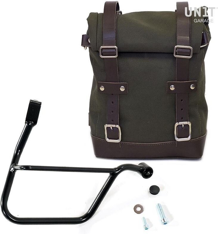 UNIT GARAGE ユニットガレージ Unit Garage Side Pannier Canvas + Right Subframe Triumph Street 900 Series (2017 until now)， Green/Brown | U001+1013DX_Green-Brown サイドバッグ 車体用バッグ・ケース