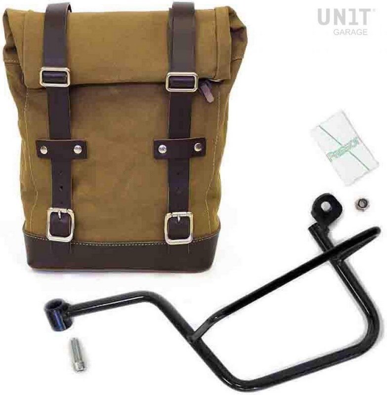 Saddle Bag - UNIT GARAGE ユニットガレージ Unit Garage Side Pannier Canvas + Left Subframe Guzzi V7， Beige/Brown | U001+2213SX-Beige-Brown サイドバッグ 車体用バッグ・ケース
