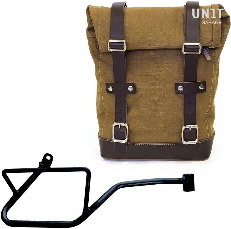 Saddle Bag - UNIT GARAGE ユニットガレージ Unit Garage Side Pannier Canvas + Right Subframe Guzzi V7_850， Beige/Brown | U001+2216DX-Beige-Brown サイドバッグ 車体用バッグ・ケース