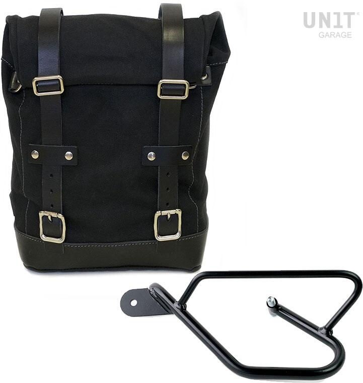 UNIT GARAGE ユニットガレージ Unit Garage Side Pannier Canvas + Left Subframe Guzzi V9 Bobber， Black/Black | U001+2250SX-Black-Black サイドバッグ 車体用バッグ・ケース