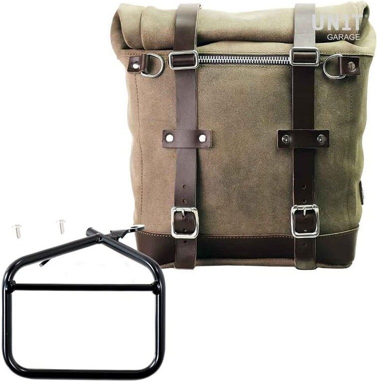 UNIT GARAGE ユニットガレージ Unit Garage Waxed suede side pannier Scram 22L-30L + Left subframe Ducati Scrambler Series， MossGrey | U202+1007-MossGrey サイドバッグ 車体用バッグ・ケース