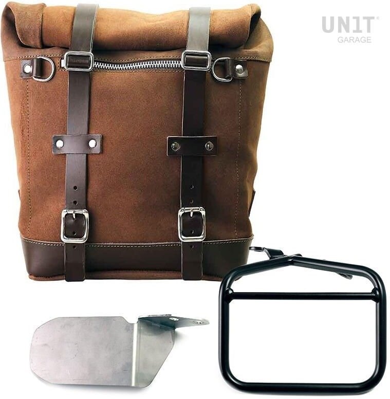 UNIT GARAGE ユニットガレージ Unit Garage Waxed suede side pannier Scram 22L-30L + Right subframe Ducati Scrambler， ColoradoBrown | U202+1007DX-ColoradoBrown サイドバッグ 車体用バッグ・ケース