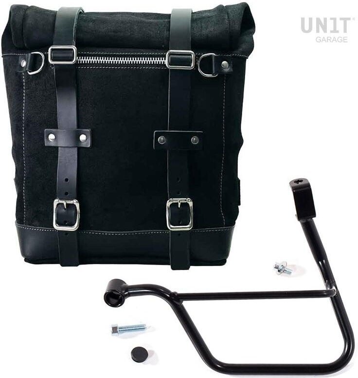 UNIT GARAGE ユニットガレージ Unit Garage Waxed suede side pannier Scram 22L-30L + Left Subframe Triumph T100 (2017 until now)， JetBlack | U202+1011SX-JetBlack サイドバッグ 車体用バッグ・ケース