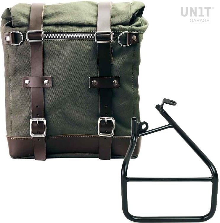 UNIT GARAGE ユニットガレージ Unit Garage Canvas Side Pannier Scram 22L-30L + Left Subframe Sportster S 1250， Green/Brown | U201+3320SX-Green-Brown サイドバッグ 車体用バッグ・ケース