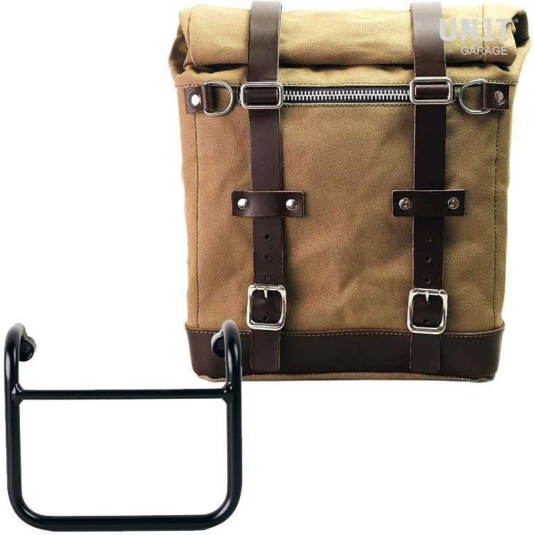 UNIT GARAGE ユニットガレージ Unit Garage Canvas Side Pannier Scram 22L-30L + Subframe R18 for Straight pipe exhaust， Beige/Brown | U201+3400-Beige-Brown サイドバッグ 車体用バッグ・ケース