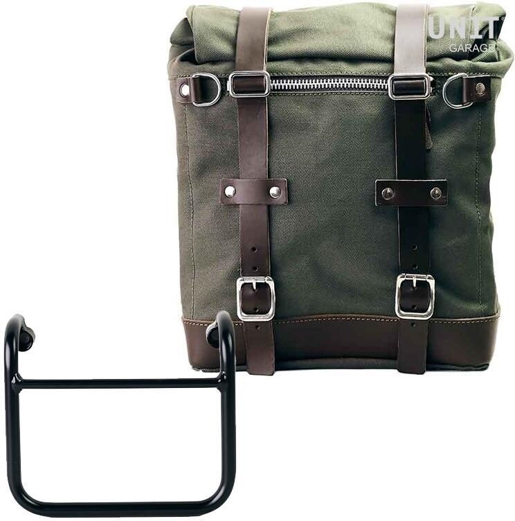 UNIT GARAGE ユニットガレージ Unit Garage Canvas Side Pannier Scram 22L-30L + Subframe R18 for Straight pipe exhaust， Green/Brown | U201+3400-Green-Brown サイドバッグ 車体用バッグ・ケース