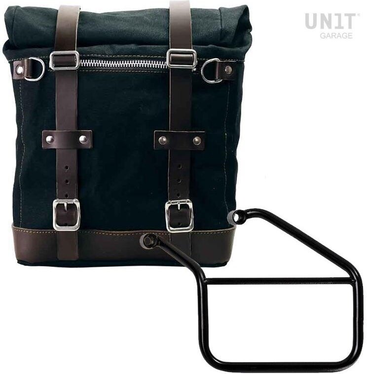 UNIT GARAGE ユニットガレージ Unit Garage Canvas Side Pannier Scram 22L-30L + Left Subframe Triumph Trident 660， Black/Brown | U201+3500SX-Black-Brown サイドバッグ 車体用バッグ・ケース