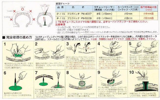 Maruni マルニ工業 プラグパッチ パンク修理キット・パンク防止剤 20本入り／Φ35mm(パッチ)×Φ5mm(軸)