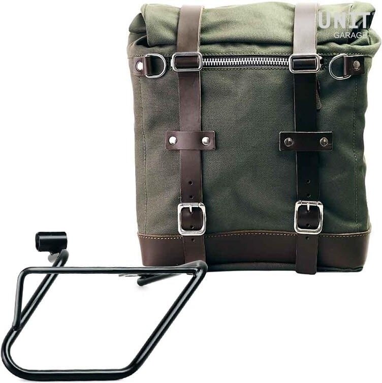 UNIT GARAGE ユニットガレージ Unit Garage Canvas Side Pannier Scram 22L-30L + Right Subframe BMW CE 04， Green/Brown | U201+3700DX-Green-Brown サイドバッグ 車体用バッグ・ケース