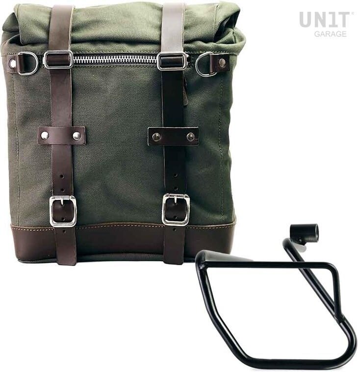 UNIT GARAGE ユニットガレージ Unit Garage Canvas Side Pannier Scram 22L-30L + Left Subframe BMW CE 04， Green/Brown | U201+3700SX-Green-Brown サイドバッグ 車体用バッグ・ケース