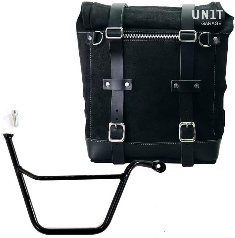 UNIT GARAGE ユニットガレージ Unit Garage Waxed suede side pannier Scram 22L-30L + Right Subframe Triumph T100 Bonneville (2001-2016)， JetBlack | U202+1005DX-JetBlack サイドバッグ 車体用バッグ・ケース