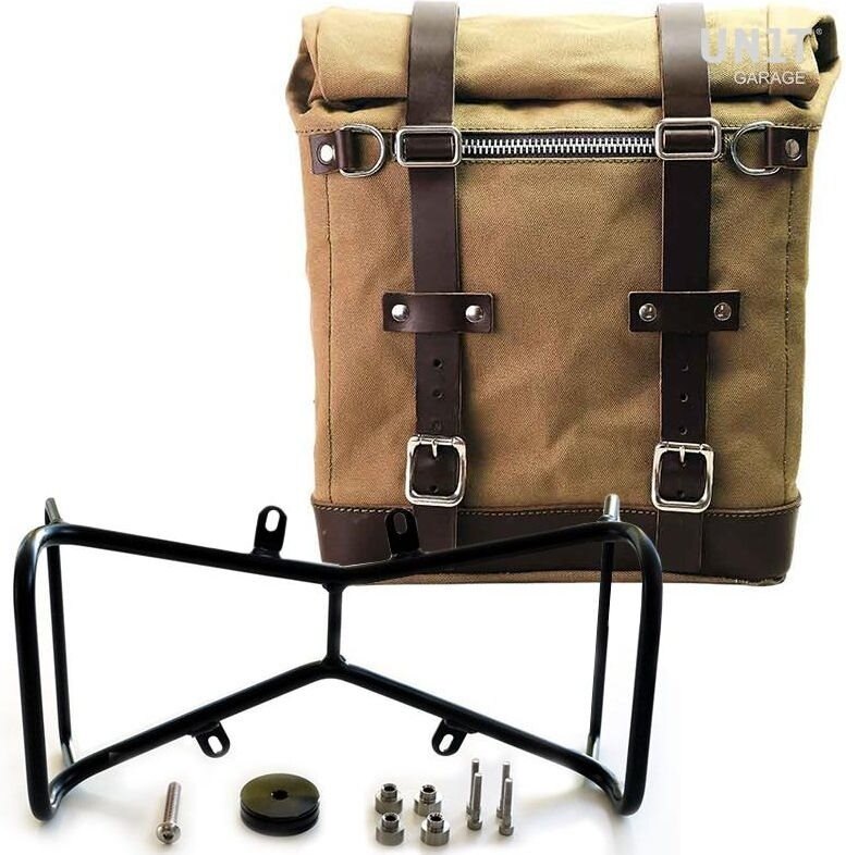 UNIT GARAGE ユニットガレージ Unit Garage Canvas Side Pannier Scram 22L-30L + Symmetrical Double Subframe NineT， Beige/Brown | U201+1632+A2-Beige-Brown サイドバッグ 車体用バッグ・ケース