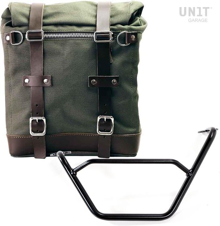 UNIT GARAGE ユニットガレージ Unit Garage Canvas Side Pannier Scram 22L-30L + Left subframe R1200 GS LC， Green/Brown | U201+1901SX-Green-Brown サイドバッグ 車体用バッグ・ケース
