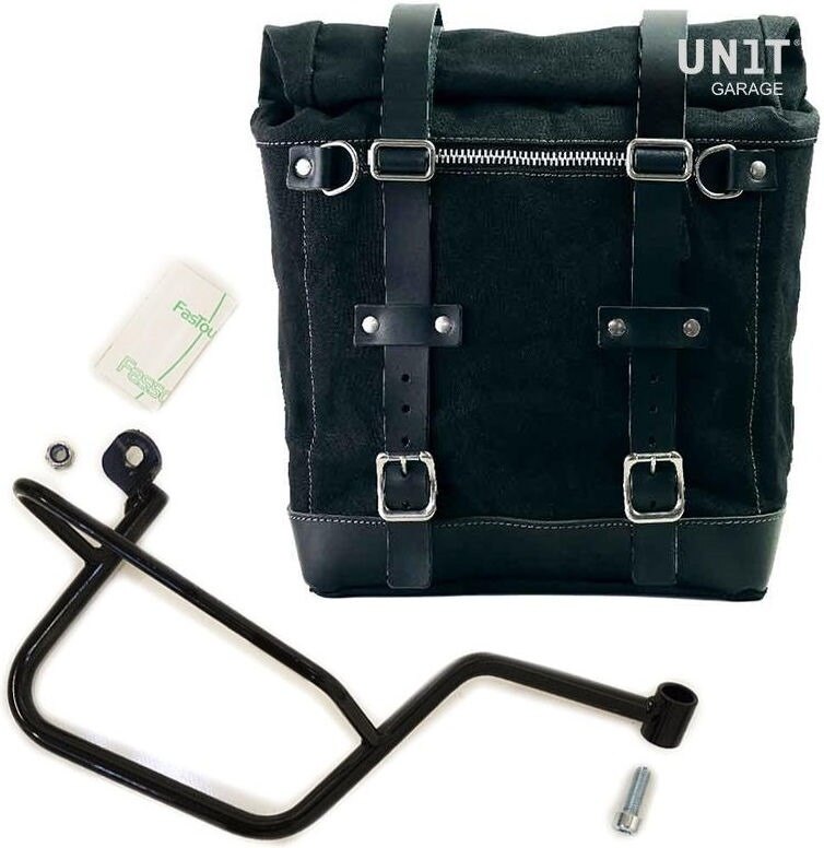 Saddle Bag - UNIT GARAGE ユニットガレージ Unit Garage Canvas Side Pannier Scram 22L-30L + Right Subframe Guzzi V7， Black/Black | U201+2213DX-Black-Black サイドバッグ 車体用バッグ・ケース