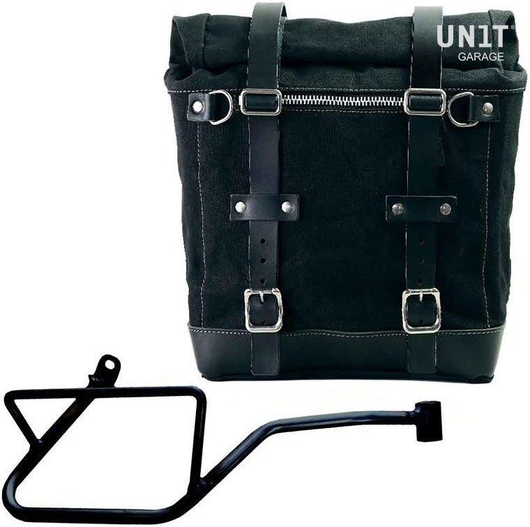 UNIT GARAGE ユニットガレージ Unit Garage Canvas Side Pannier Scram 22L-30L + Right Subframe Guzzi V7_850， Black/Black | U201+2216DX-Black-Black サイドバッグ 車体用バッグ・ケース