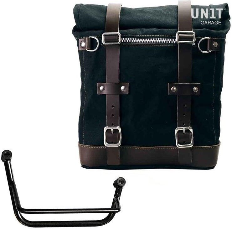 UNIT GARAGE ユニットガレージ Unit Garage Canvas Side Pannier Scram 22L-30L + Right Subframe Guzzi V85 TT， Black/Brown | U201+2251DX-Black-Brown サイドバッグ 車体用バッグ・ケース