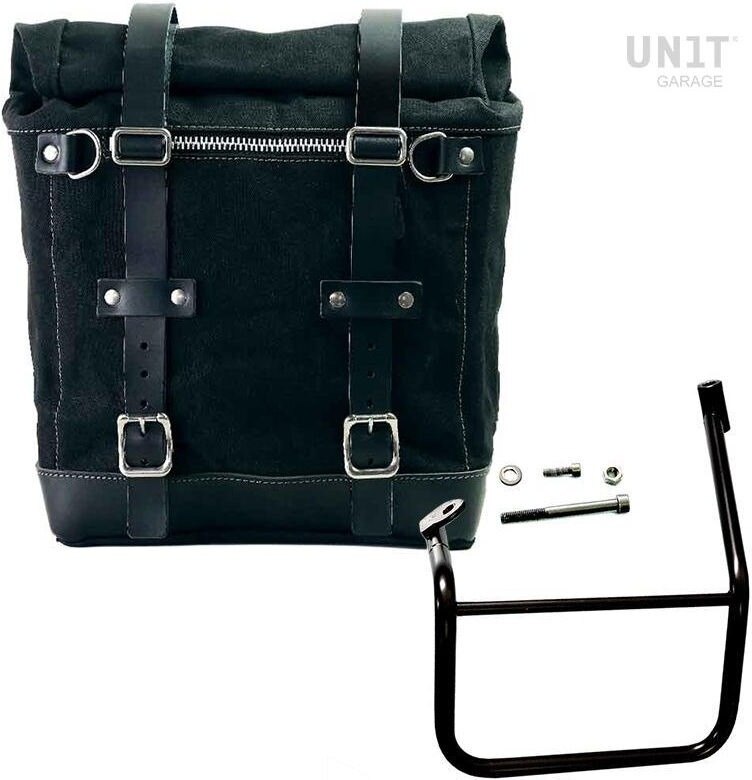 Saddle Bag - UNIT GARAGE ユニットガレージ Unit Garage Canvas Side Pannier Scram 22L-30L + Left Subframe Caballero， Black/Black | U201+2253SX-Black-Black サイドバッグ 車体用バッグ・ケース