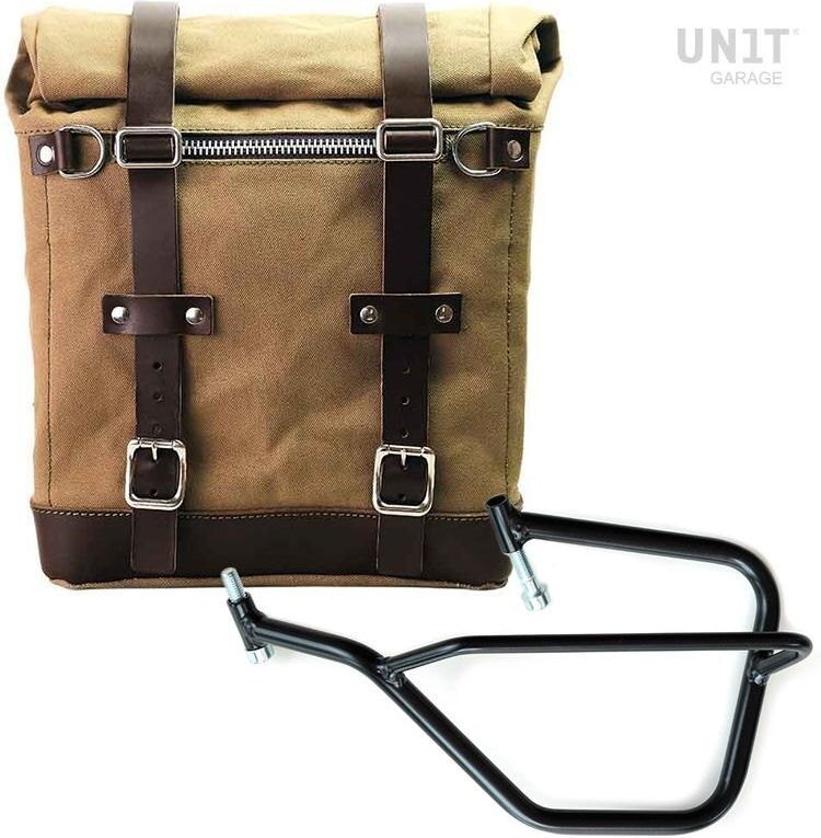 UNIT GARAGE ユニットガレージ Unit Garage Canvas Side Pannier Scram 22L-30L + Left Subframe Yamaha， Beige/Brown | U201+2504SX-Beige-Brown サイドバッグ 車体用バッグ・ケース