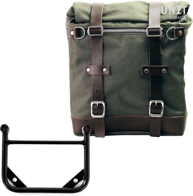 Saddle Bag - UNIT GARAGE ユニットガレージ Unit Garage Canvas Side Pannier Scram 22L-30L + Universal frame， Green/Brown | U201+1006-Green-Brown サイドバッグ 車体用バッグ・ケース